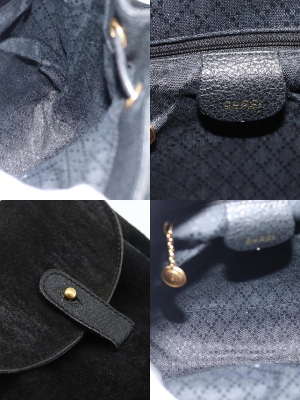 GUCCI Bamboo Backpack Suede Black Gold 003 1956 0030 Auth gh2084A - Picture 13 of 15